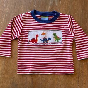 Velani Kids Red Striped Dinosaur Long Sleeve Tee